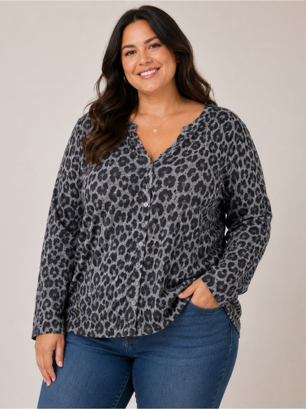 💚George Black and Gray Animal Print Women's Cardigan